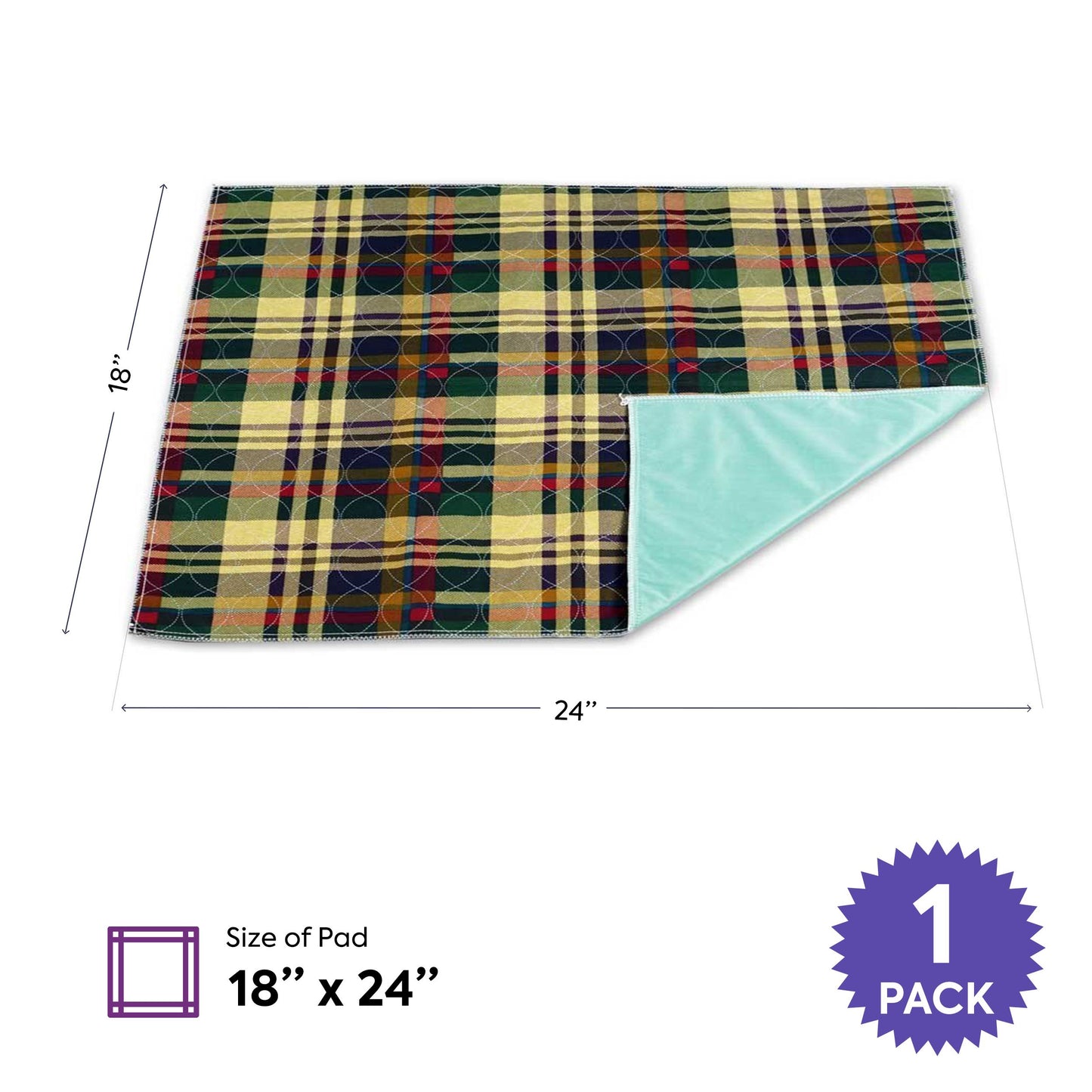 Tartan Print Reuseable Underpads, 18" x 24"