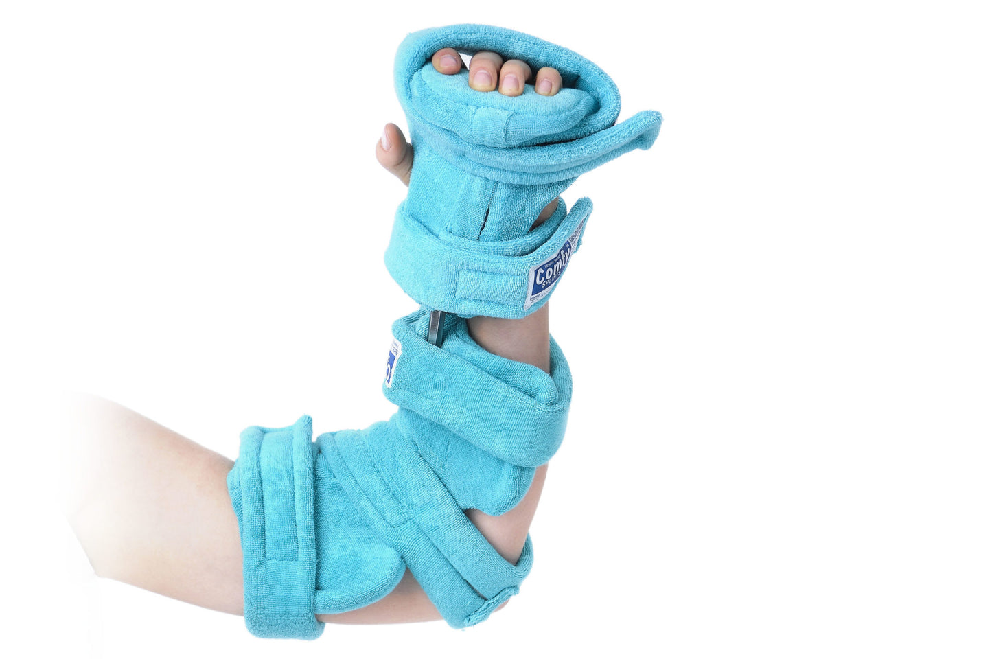 ComfySplints Spring Loaded Goniometer Elbow w/full hand Attachment Adult Navy Blue Terry Cloth