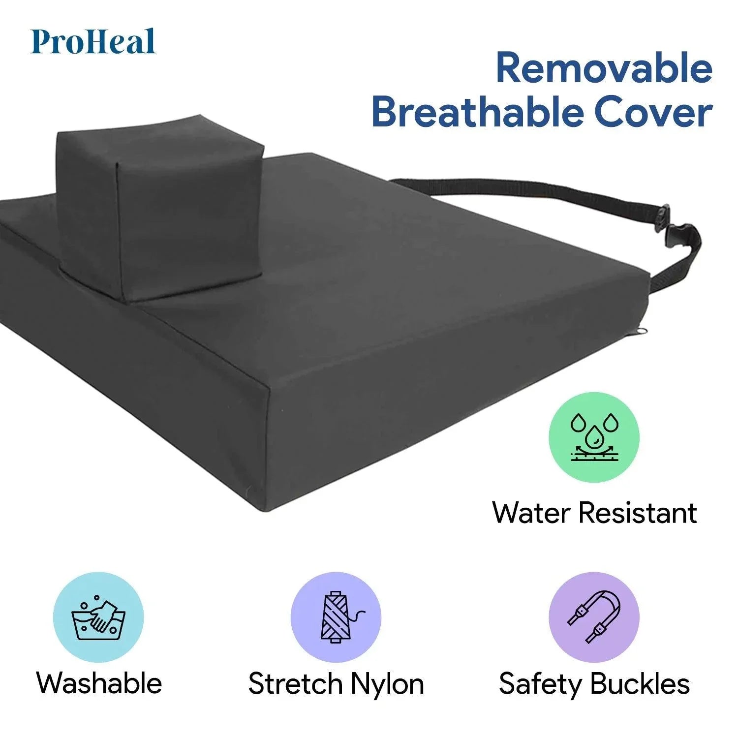 Proheal Foam Wheelchair Seat Cushion 20 x 20 x 4 - Includes Removable  Stretch Nylon Cover 