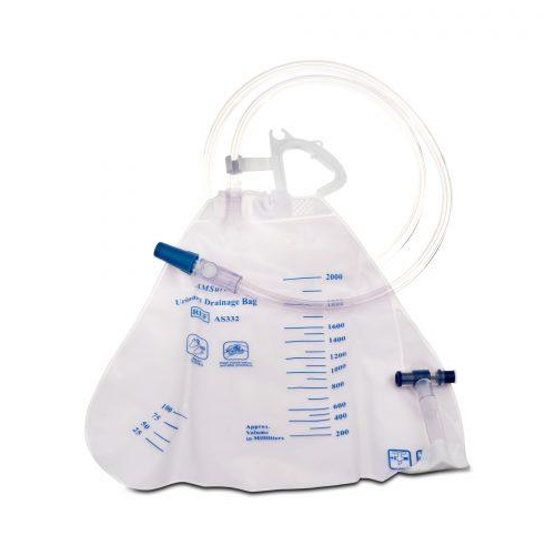 Drainage Bags, Urinary W/Hook, 2000Ml W/Anti Reflux Valve, Latex-Free