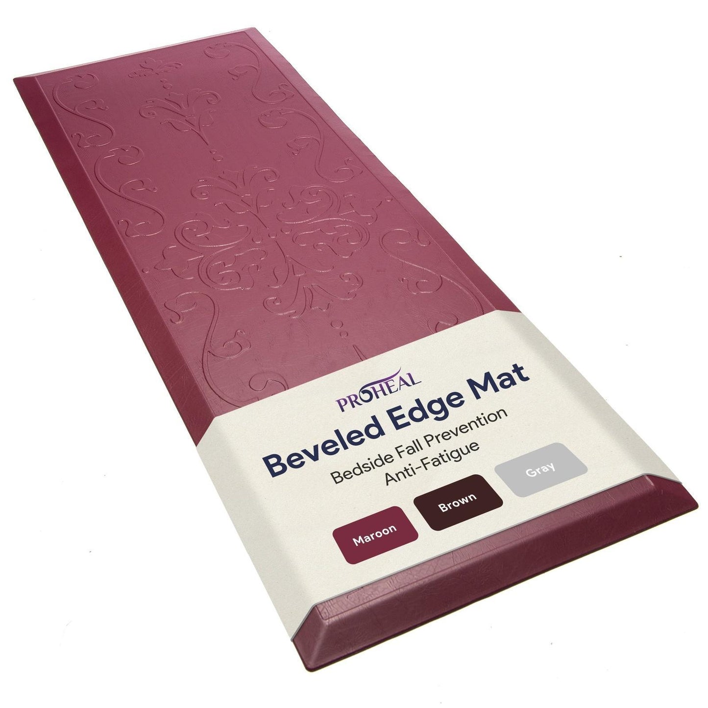 Beveled Bedside Fall Mat for Elderly - Maroon - 4 Pack ProHeal