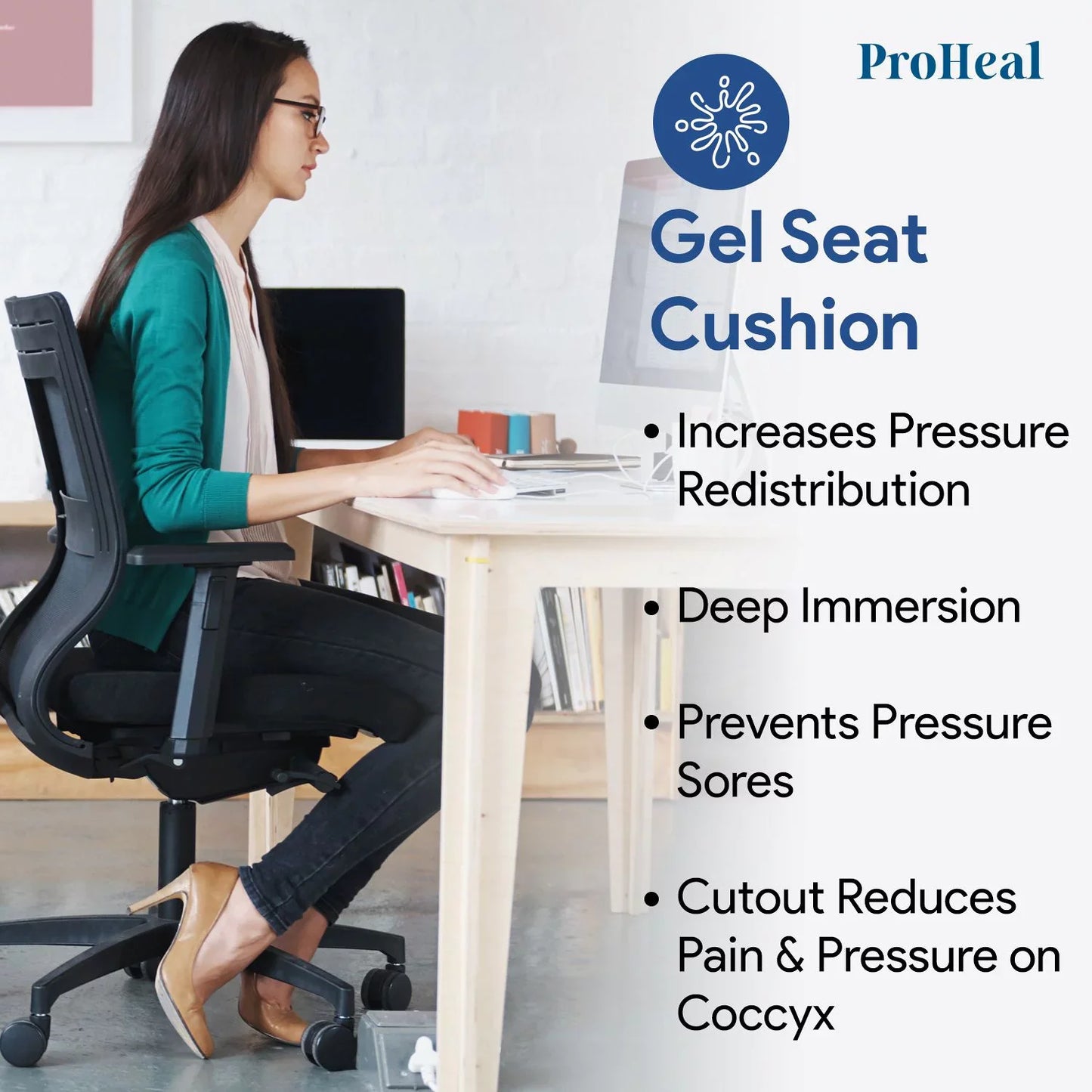 Gel Infused Foam Wheelchair Seat Cushion w/ Coccyx Cutout