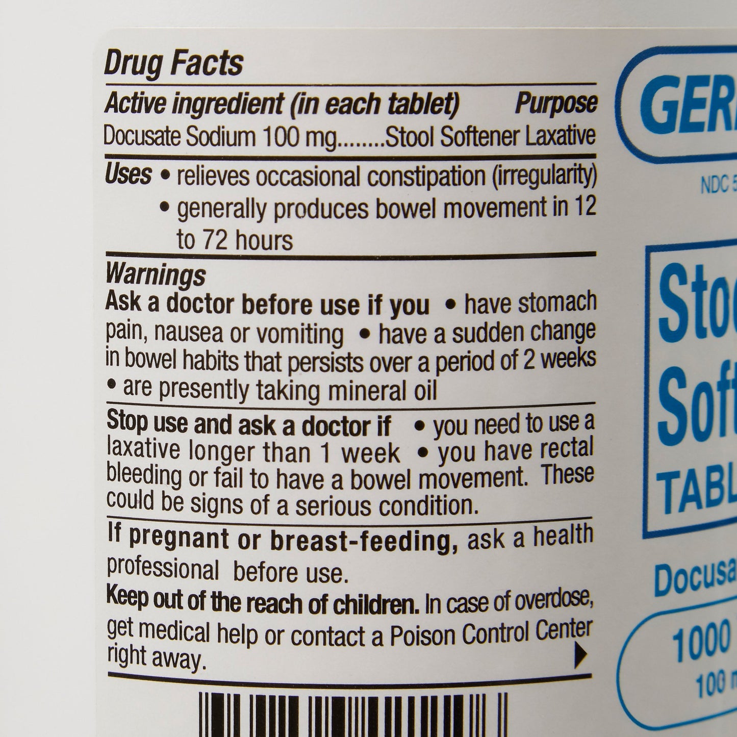 Colace (Docusate Sodium) Tablets, "Crushable" 100mg, Bottle of 1000