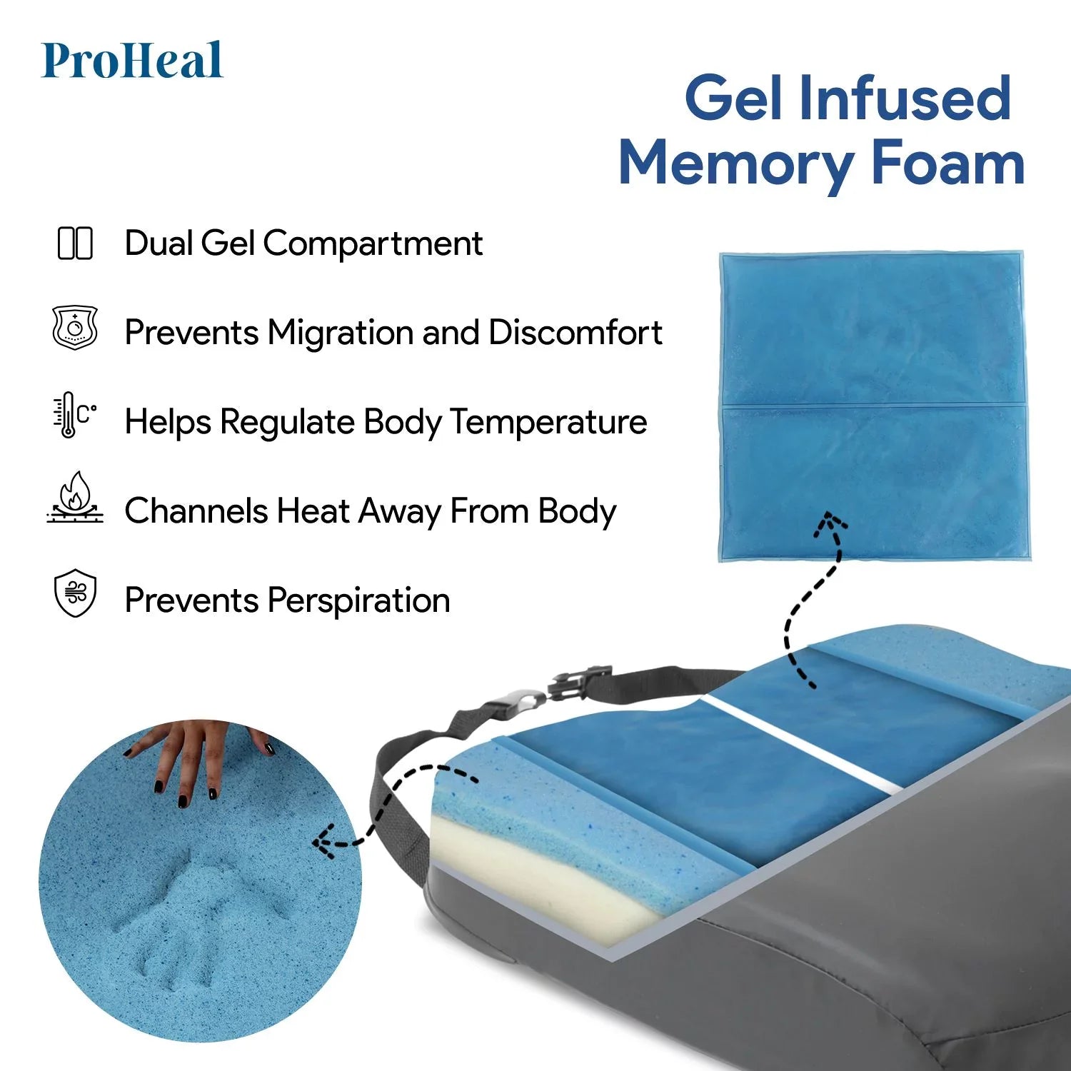 Bariatric Wheelchair Seat Cushion w/ Gel Infused Memory Foam ProHeal