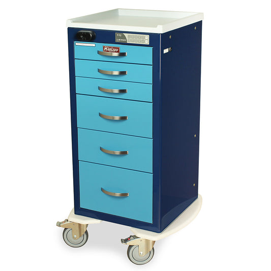 A-Series Narrow Aluminum Crash Cart, Short H, Mini W, 5 Drawers, Breakaway Lock