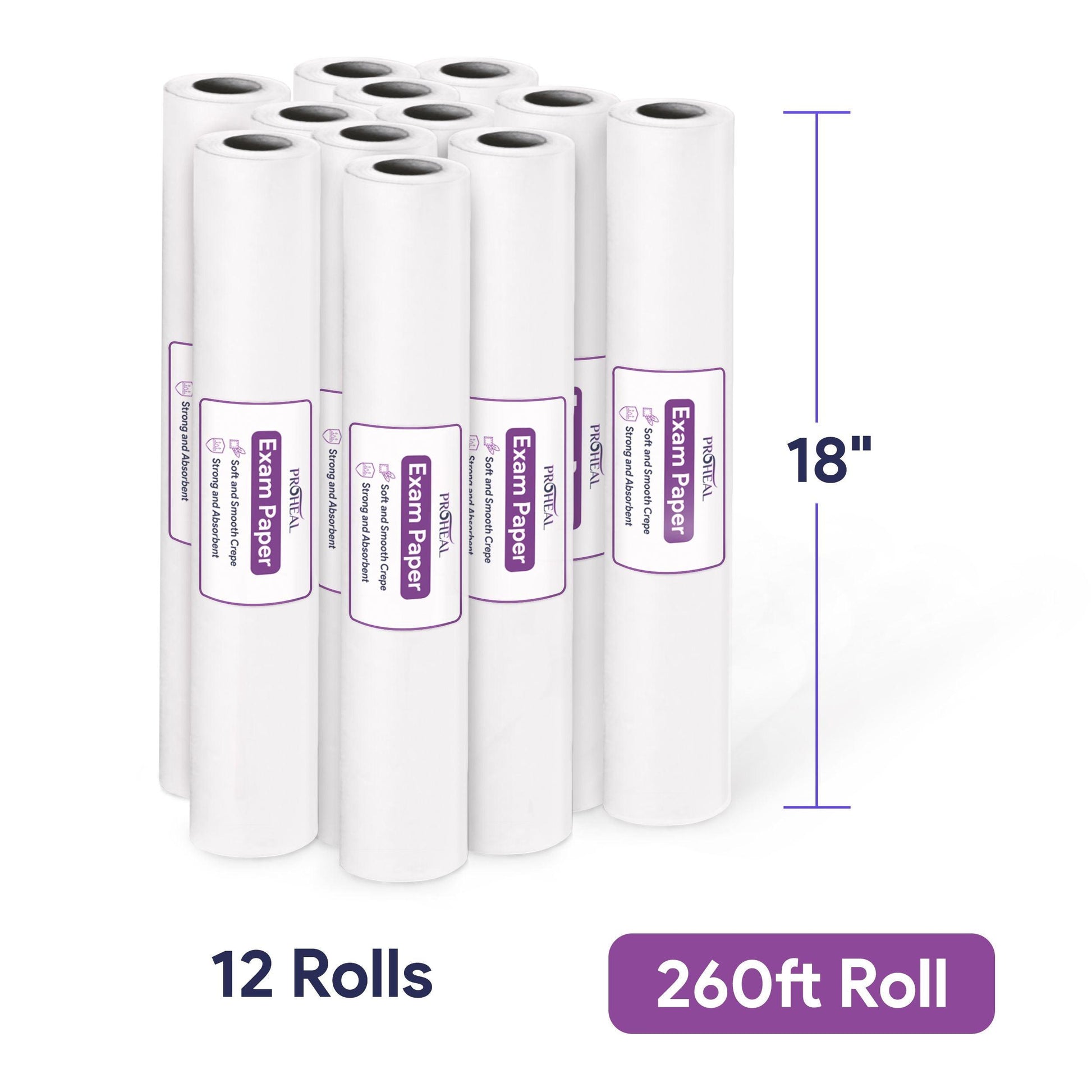 Medical Exam Table Paper Rolls - 18" x 260" - 12 Pack ProHeal