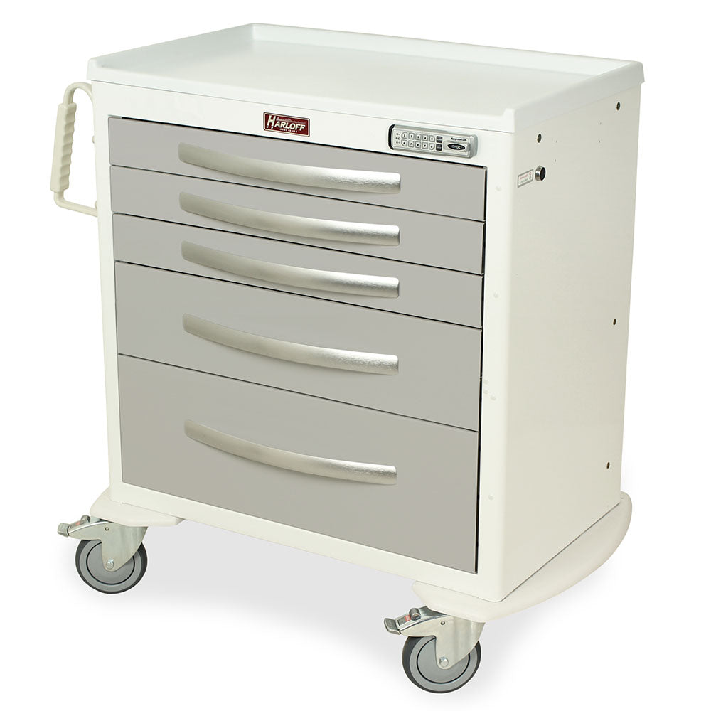 A-Series Aluminum Treatment Cart, Medium H and W, 5 Drawers, E-Lock
