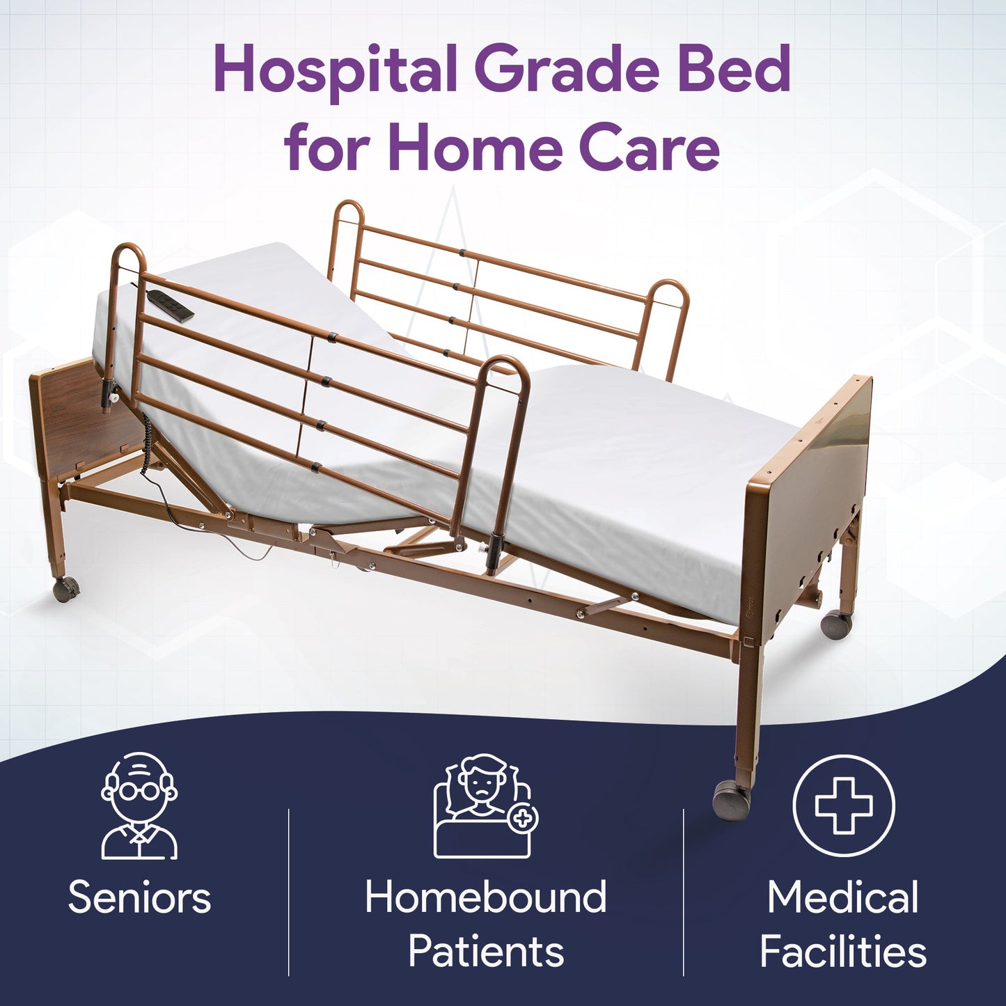 Semi Electric Hospital Bed - 36"x80" - Adjustable Height and Hi Lo