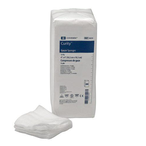 Curity Premium Gauze Sponges, 4"X4" 8-Ply, N/S, 200Ea/Bg, 20Bg/Cs