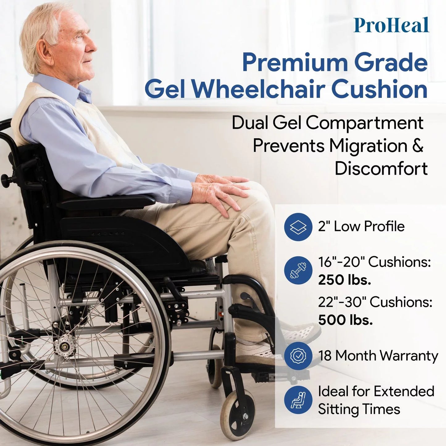 Gel Infused Foam Wheelchair Seat Cushion w/ Coccyx Cutout