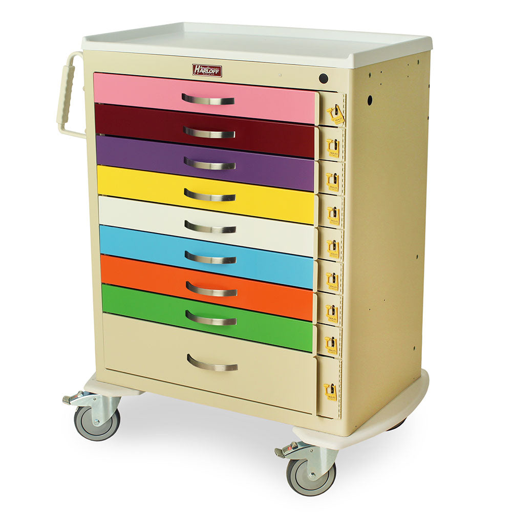 M-Series Tall Pediatric Crash Cart, Standard Width, Nine Drawers