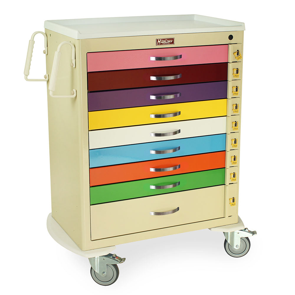 M-Series Tall Pediatric Crash Cart, Standard Width, Nine Drawers