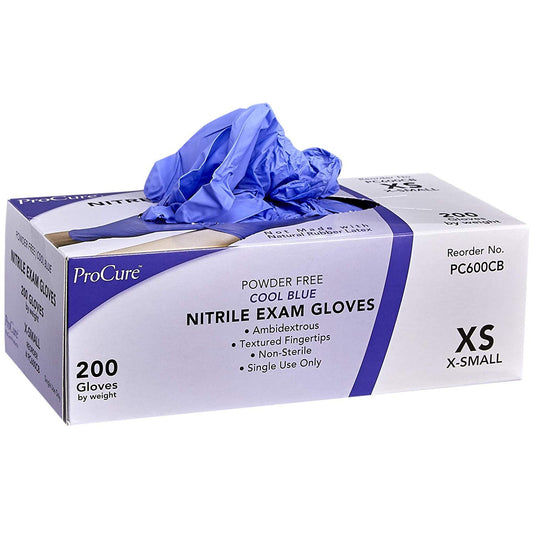 ProCure Disposable Nitrile Gloves - X-Small, 200 Count Cool Blue