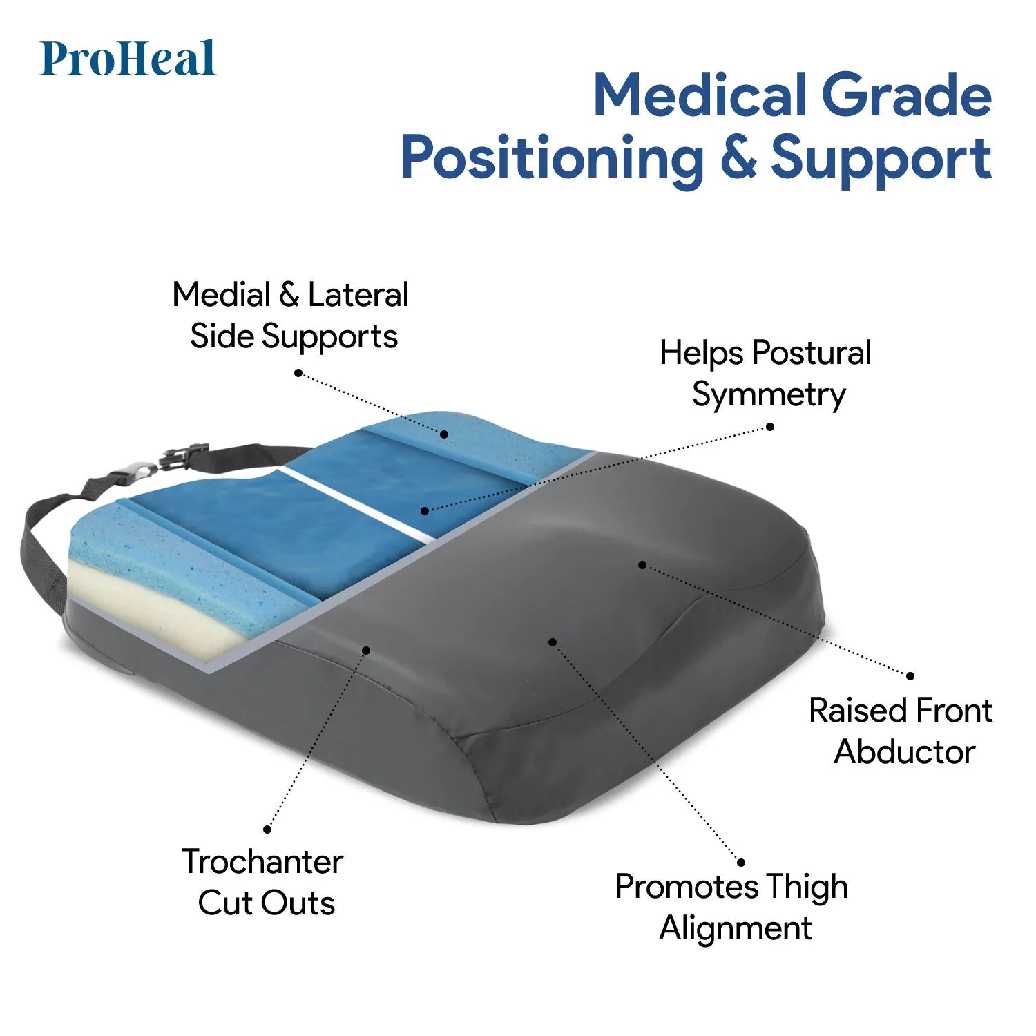 Bariatric Wheelchair Seat Cushion w/ Gel Infused Memory Foam ProHeal