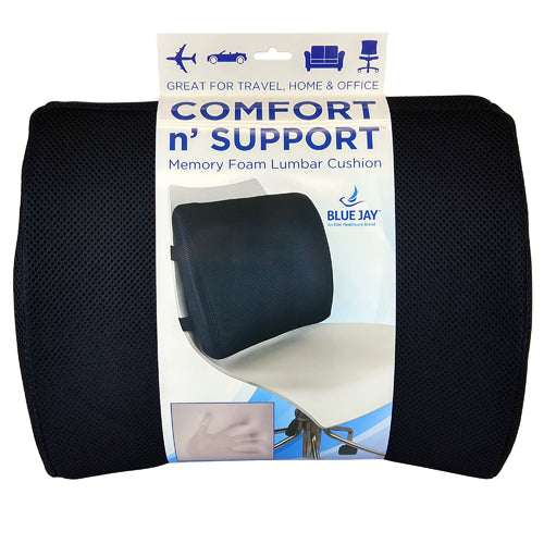 Lumbar Cushion w/Straps, Black , Memory Foam - Blue Jay