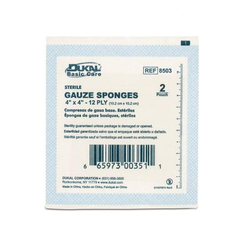 Gauze Sponges, 4"X4" 12Ply, Sterile 2Ea/Pk 25Pk/Bx 24Bx/Cs