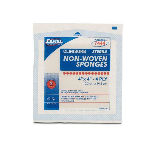 Non Woven Sponge, 4"X4" 4-Ply Sterile 2Ea/Pk 50Pk/Bx 12Bx/Cs