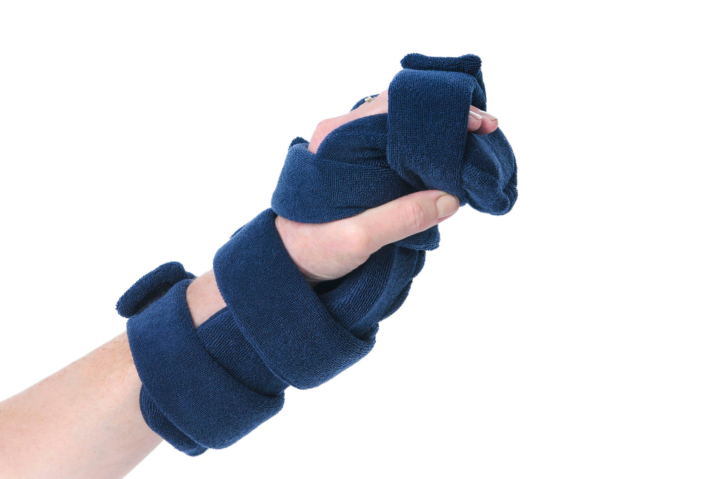 Adult Navy Blue Terry Cloth ComfySplints 4-Strap Hand Wrist