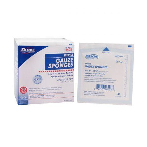 Gauze Sponges 4"X4" 8-Ply Sterile - 2Ea/Pk 50Pk/Bx 12Bx/Cs